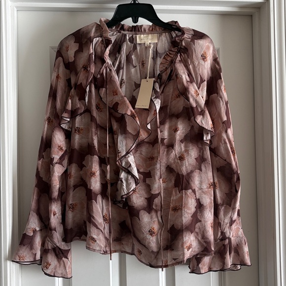 MELLODAY Tops - Melloday Ruffle Long Sleeve Blouse Size Medium NWT